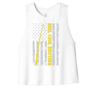 Reel Cool Brother Fishing American USA Flag Gift For Brother Gift Women's Racerback Cropped Tank