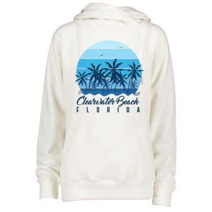 Retro Clearwater Beach Florida Womens Funnel Neck Pullover Hood