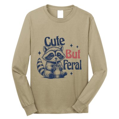 Raccoon Cute But Feral Vintage Long Sleeve Shirt