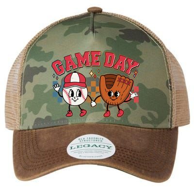 Retro Cartoon Baseball Game Day Legacy Tie Dye Trucker Hat