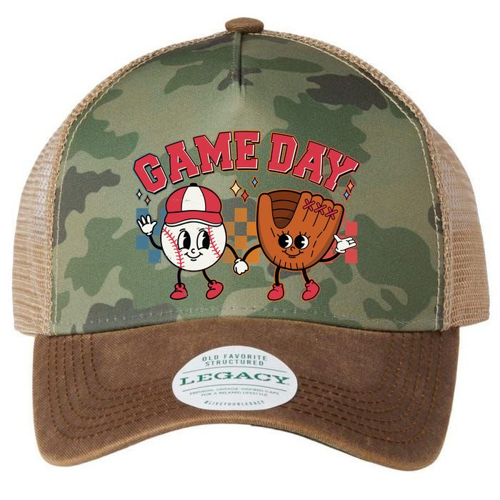 Retro Cartoon Baseball Game Day Legacy Tie Dye Trucker Hat