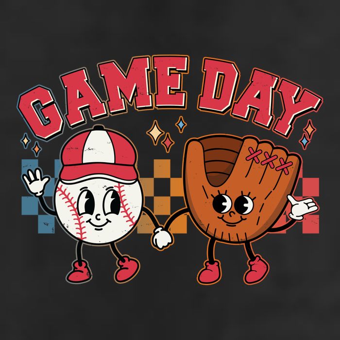 Retro Cartoon Baseball Game Day 7 Panel Mesh Trucker Snapback Hat