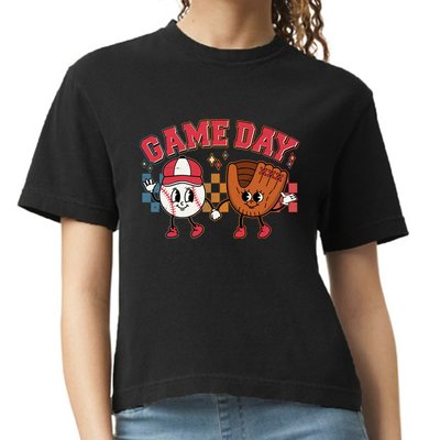Retro Cartoon Baseball Game Day Comfort Colors Boxy T-Shirt