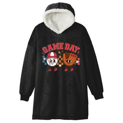 Retro Cartoon Baseball Game Day Hooded Wearable Blanket
