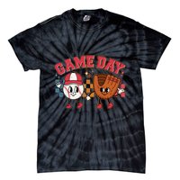 Retro Cartoon Baseball Game Day Tie-Dye T-Shirt