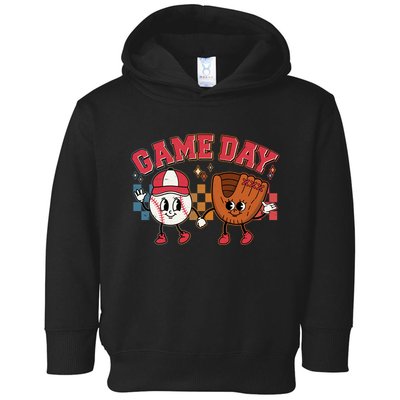 Retro Cartoon Baseball Game Day Toddler Hoodie