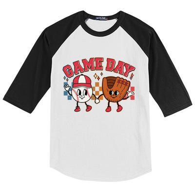 Retro Cartoon Baseball Game Day Kids Colorblock Raglan Jersey