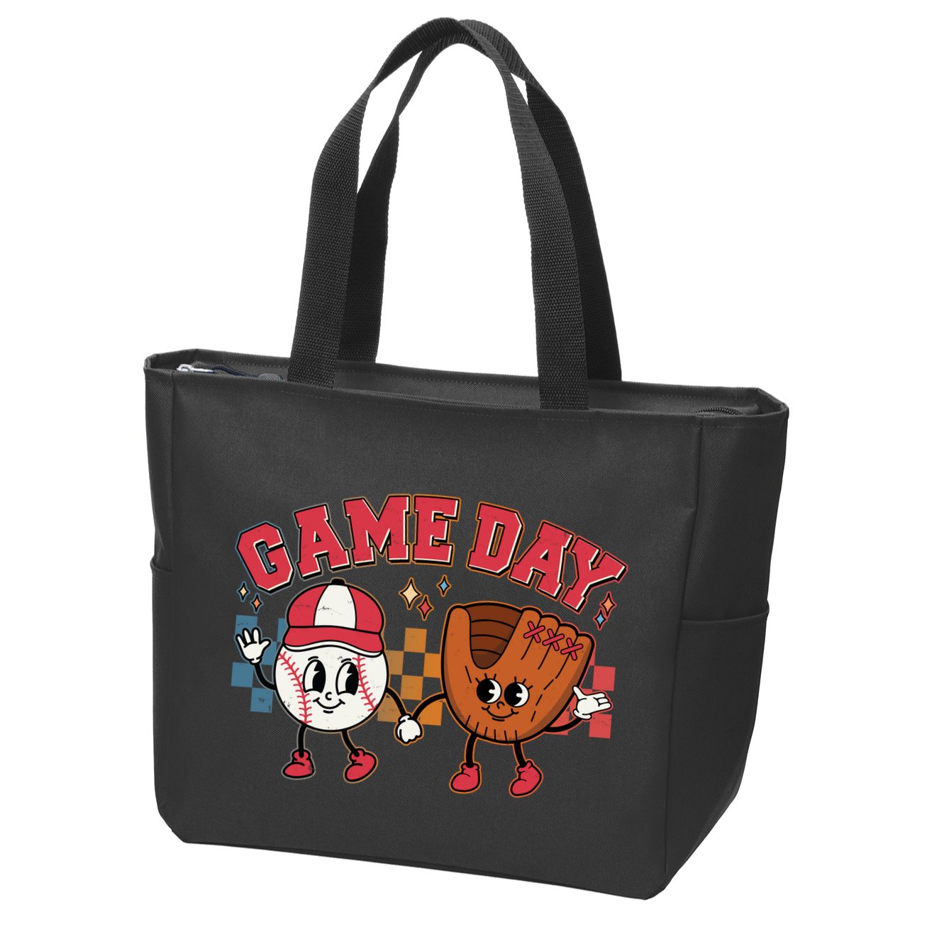 Retro Cartoon Baseball Game Day Zip Tote Bag