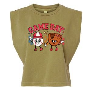 Retro Cartoon Baseball Game Day Garment-Dyed Women's Muscle Tee