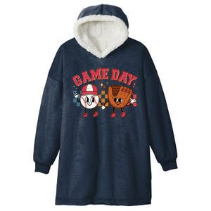 Retro Cartoon Baseball Game Day Hooded Wearable Blanket