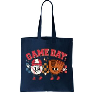 Retro Cartoon Baseball Game Day Tote Bag