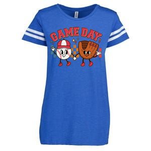 Retro Cartoon Baseball Game Day Enza Ladies Jersey Football T-Shirt