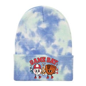 Retro Cartoon Baseball Game Day Tie Dye 12in Knit Beanie