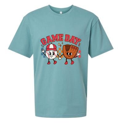 Retro Cartoon Baseball Game Day Sueded Cloud Jersey T-Shirt