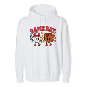 Retro Cartoon Baseball Game Day Garment-Dyed Fleece Hoodie