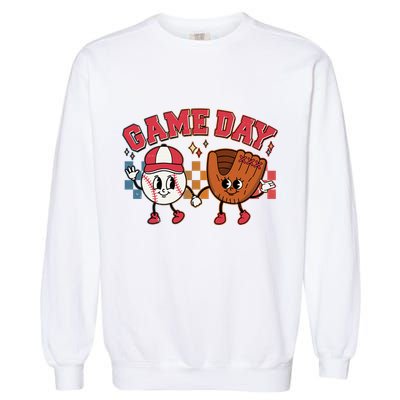 Retro Cartoon Baseball Game Day Garment-Dyed Sweatshirt