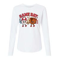 Retro Cartoon Baseball Game Day Womens Cotton Relaxed Long Sleeve T-Shirt