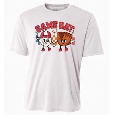 Retro Cartoon Baseball Game Day Cooling Performance Crew T-Shirt