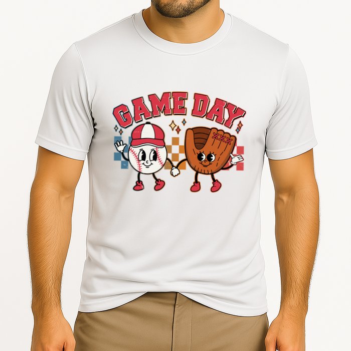 Retro Cartoon Baseball Game Day Cooling Performance Crew T-Shirt