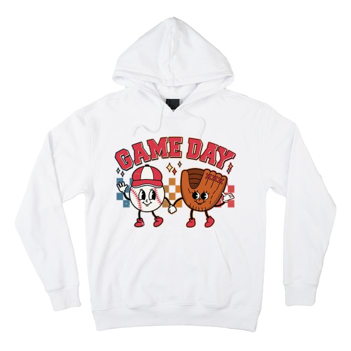 Retro Cartoon Baseball Game Day Hoodie