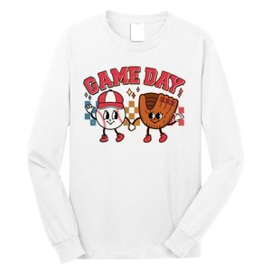 Retro Cartoon Baseball Game Day Long Sleeve Shirt