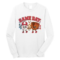 Retro Cartoon Baseball Game Day Long Sleeve Shirt