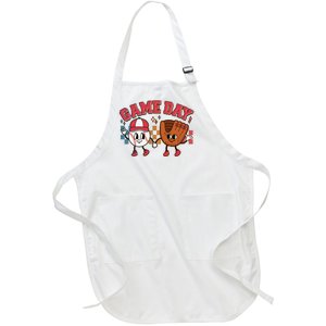 Retro Cartoon Baseball Game Day Full-Length Apron With Pockets