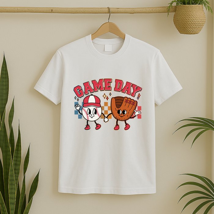 Retro Cartoon Baseball Game Day T-Shirt