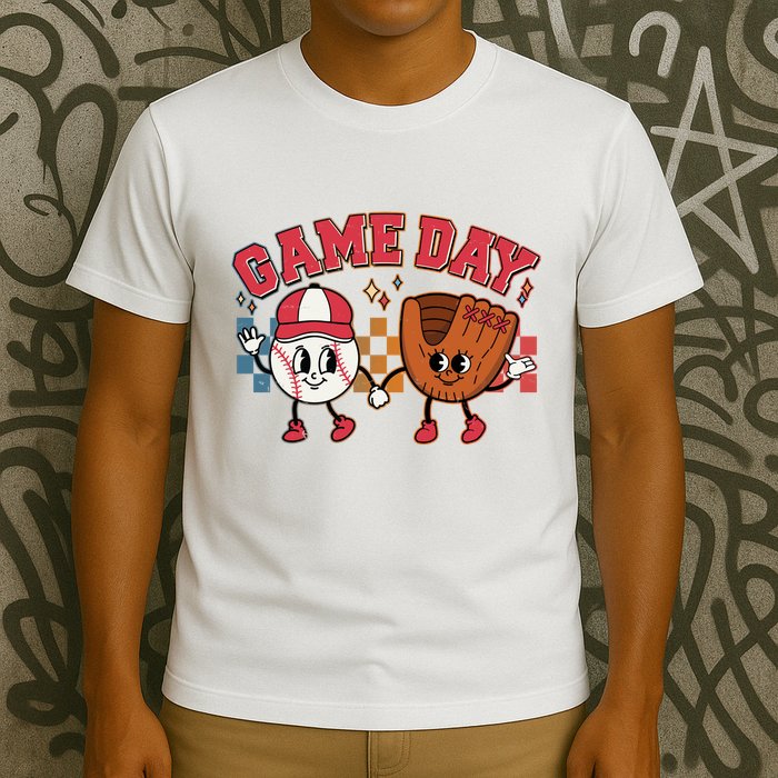 Retro Cartoon Baseball Game Day T-Shirt