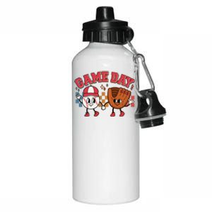 Retro Cartoon Baseball Game Day Aluminum Water Bottle