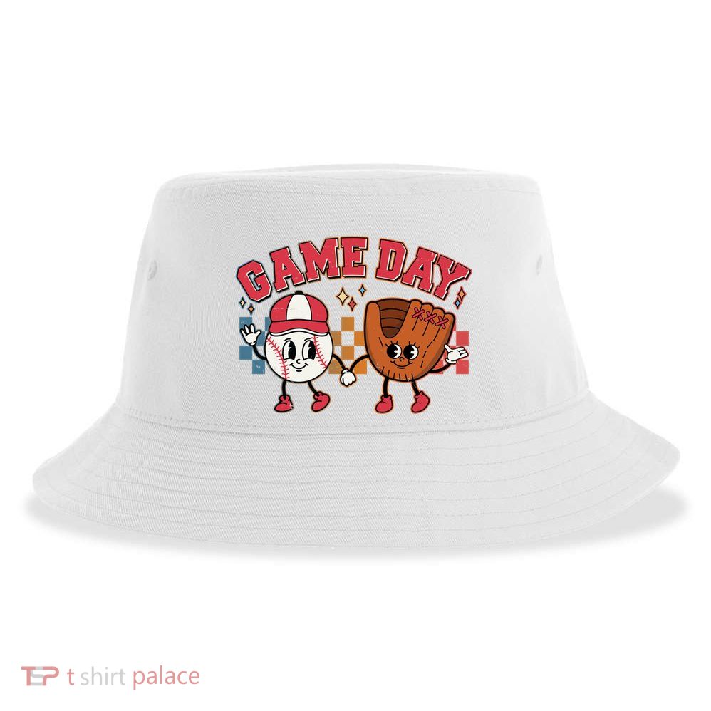 Retro Cartoon Baseball Game Day Sustainable Bucket Hat