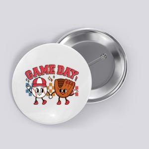 Retro Cartoon Baseball Game Day Button