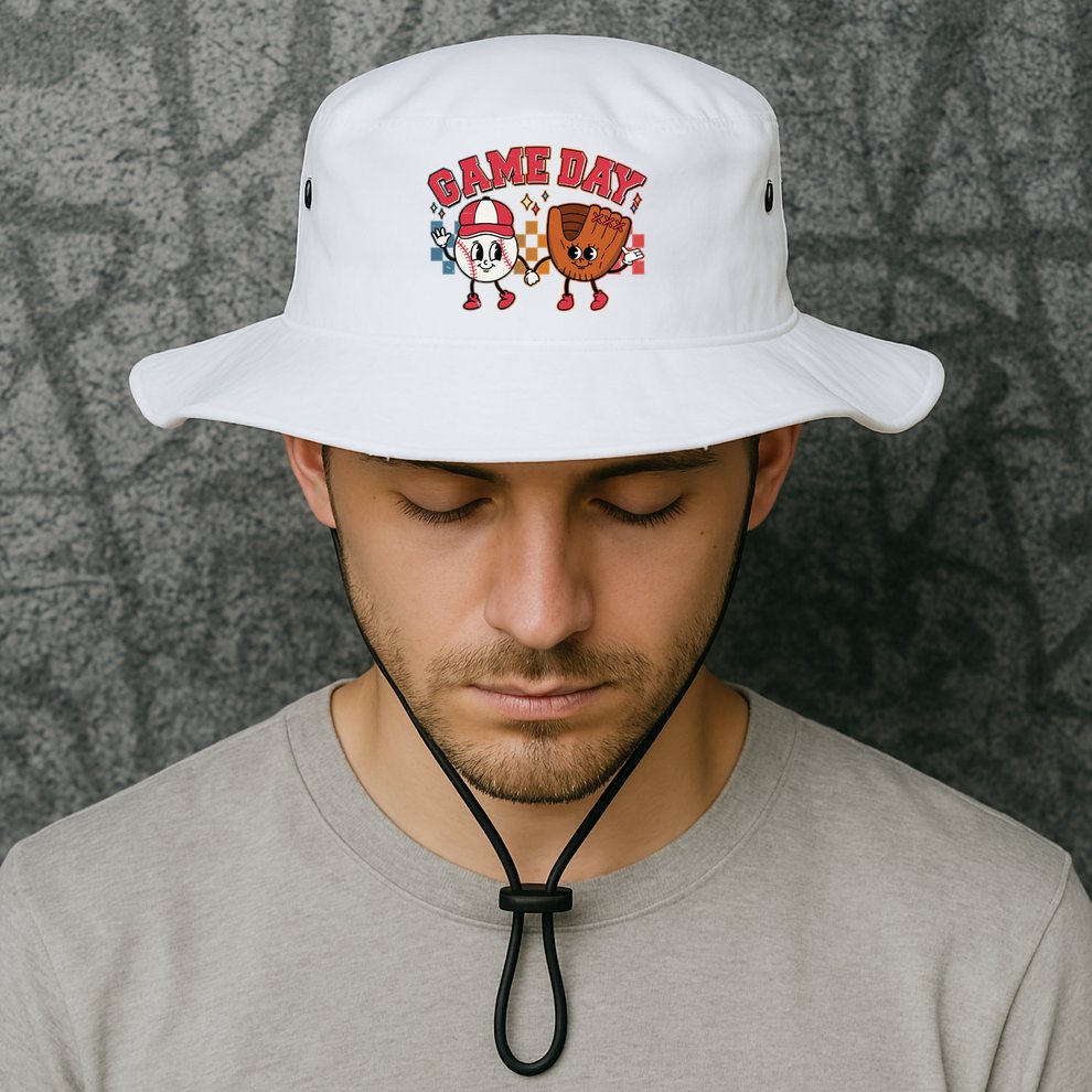 Retro Cartoon Baseball Game Day Bucket Hat