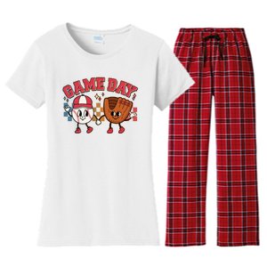 Retro Cartoon Baseball Game Day Women's Flannel Pajama Set