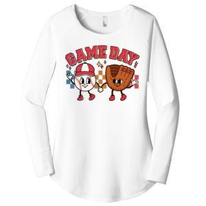 Retro Cartoon Baseball Game Day Women's Perfect Tri Tunic Long Sleeve Shirt