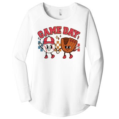 Retro Cartoon Baseball Game Day Women's Perfect Tri Tunic Long Sleeve Shirt