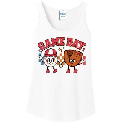 Retro Cartoon Baseball Game Day Ladies Essential Tank