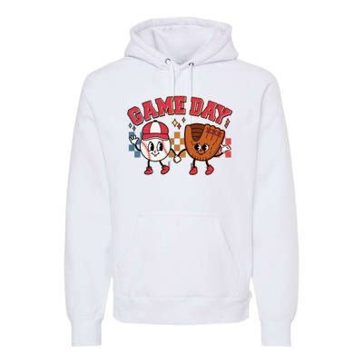 Retro Cartoon Baseball Game Day Premium Hoodie