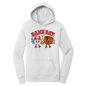 Retro Cartoon Baseball Game Day Women's Pullover Hoodie