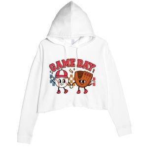 Retro Cartoon Baseball Game Day Crop Fleece Hoodie