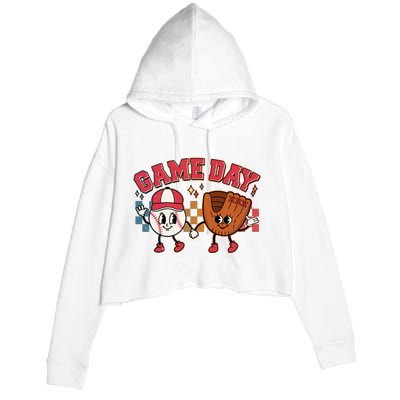 Retro Cartoon Baseball Game Day Crop Fleece Hoodie