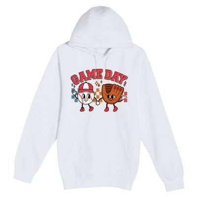 Retro Cartoon Baseball Game Day Premium Pullover Hoodie