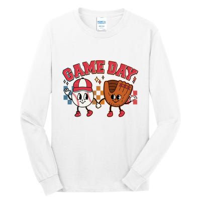 Retro Cartoon Baseball Game Day Tall Long Sleeve T-Shirt