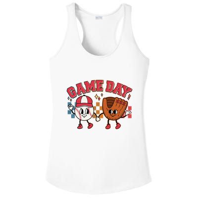 Retro Cartoon Baseball Game Day Ladies PosiCharge Competitor Racerback Tank