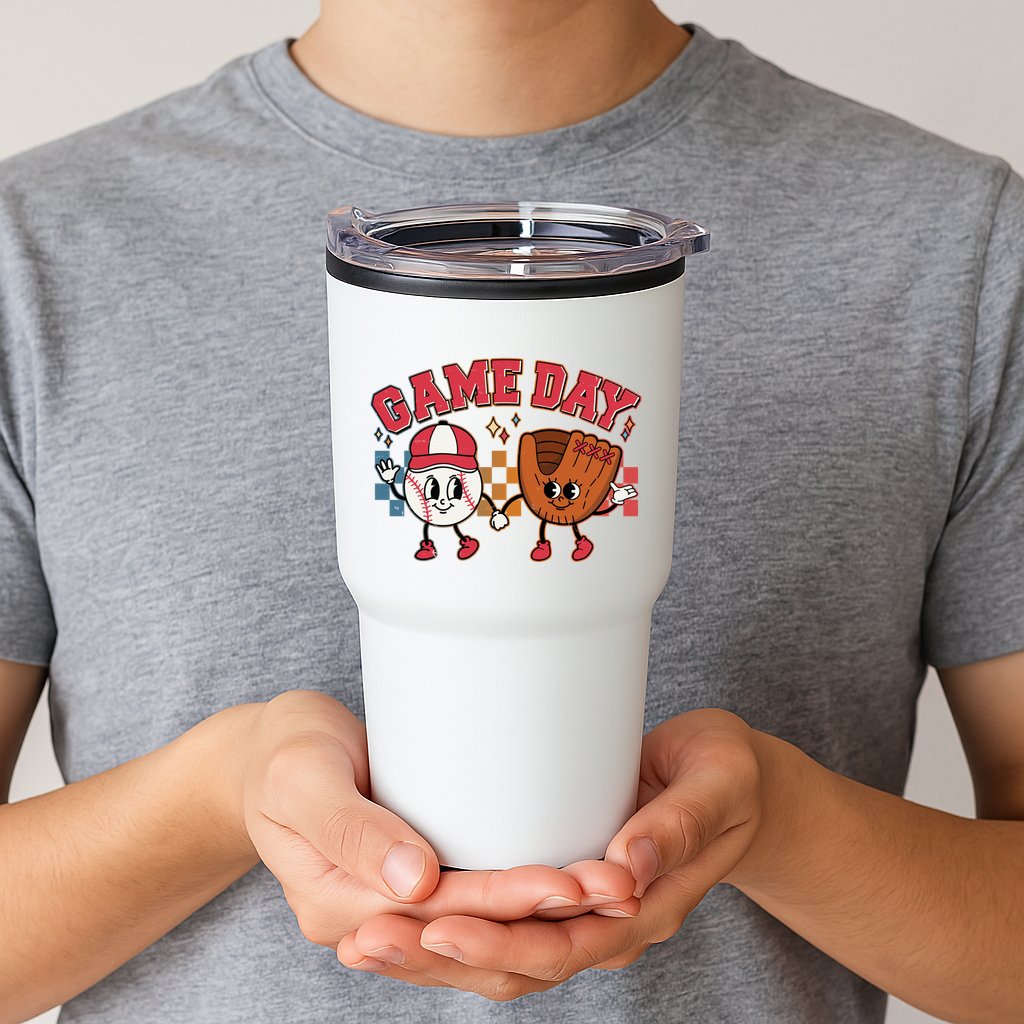 Retro Cartoon Baseball Game Day Tumbler