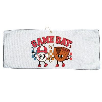 Retro Cartoon Baseball Game Day Large Microfiber Waffle Golf Towel