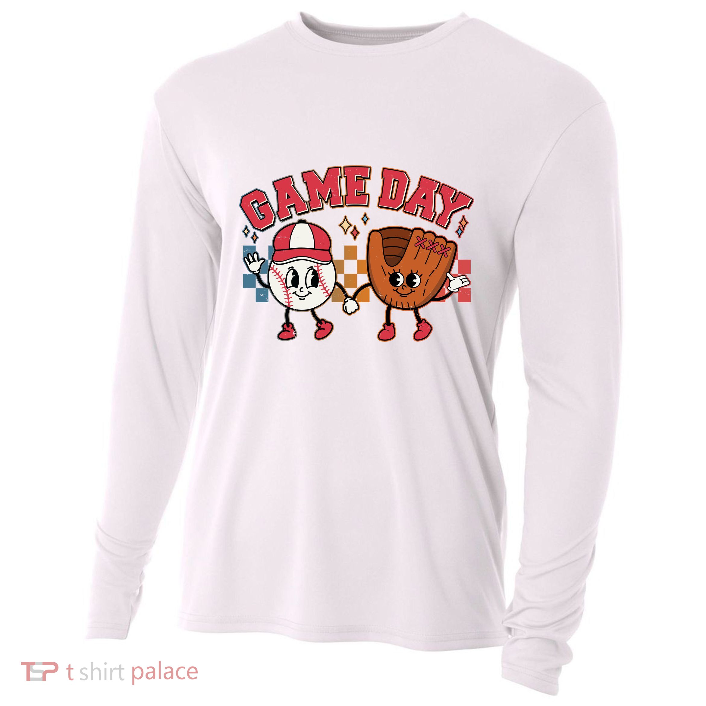 Retro Cartoon Baseball Game Day Cooling Performance Long Sleeve Crew