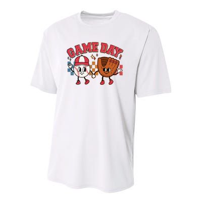 Retro Cartoon Baseball Game Day Youth Performance Sprint T-Shirt