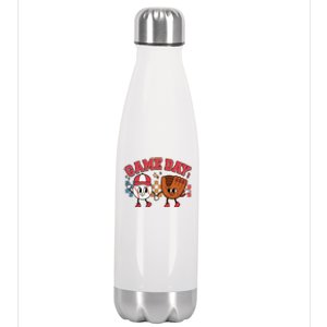 Retro Cartoon Baseball Game Day Stainless Steel Insulated Water Bottle