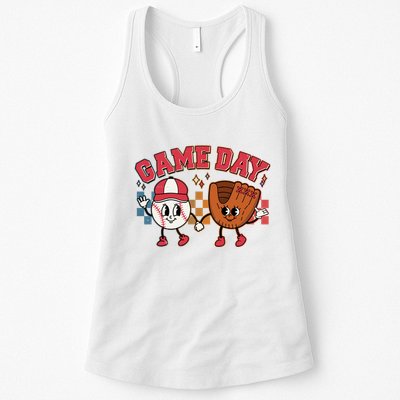 Retro Cartoon Baseball Game Day Womens Tank Top